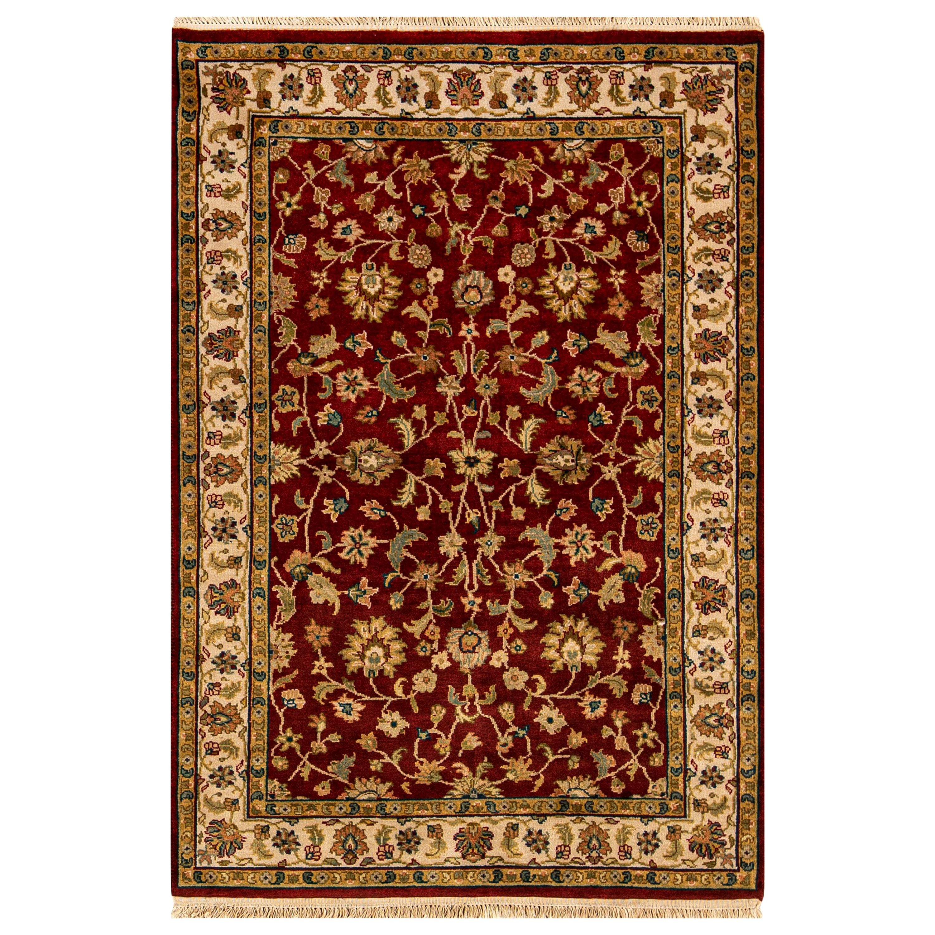 Traditioneller handgewebter luxuriöser Wein-/Beige-Wollteppich 4''1x5''11 im Angebot