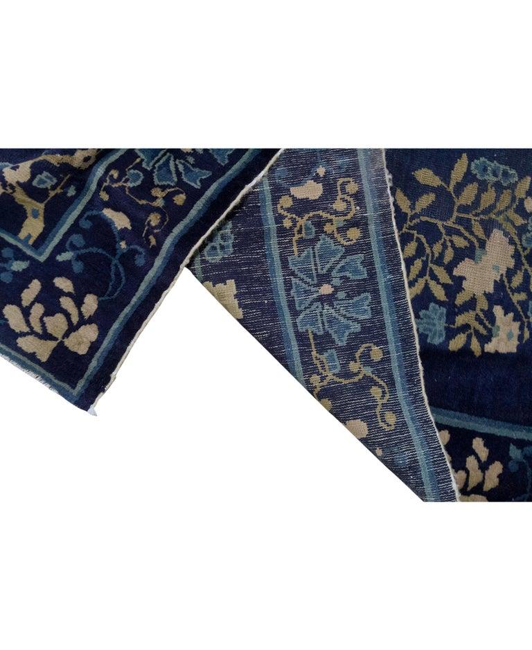Chinese Traditional Handwoven Luxury Wool Antique Blue / Navy Runner For Sale