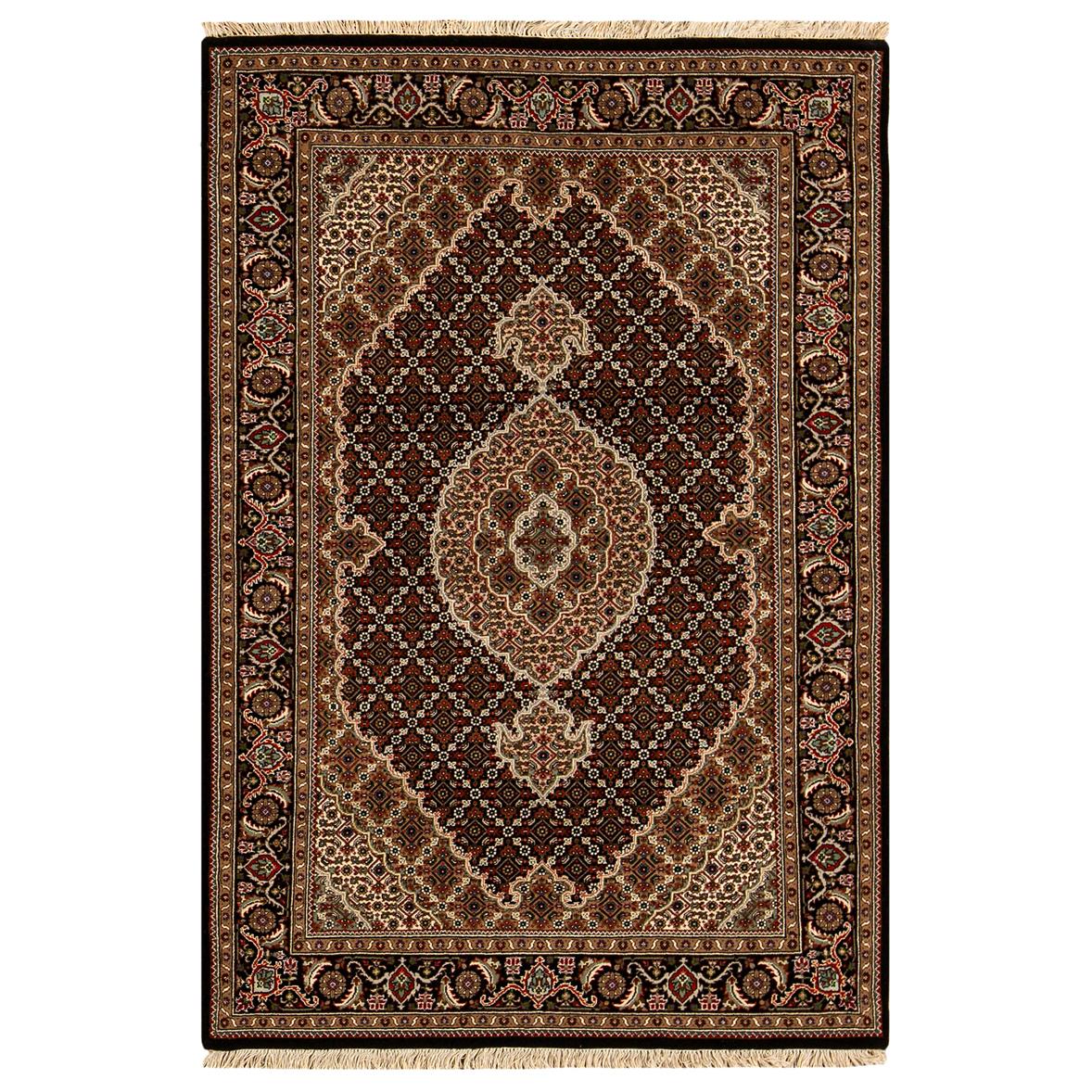 Traditioneller handgewebter luxuriöser schwarzer / schwarzer Teppich aus Wolle