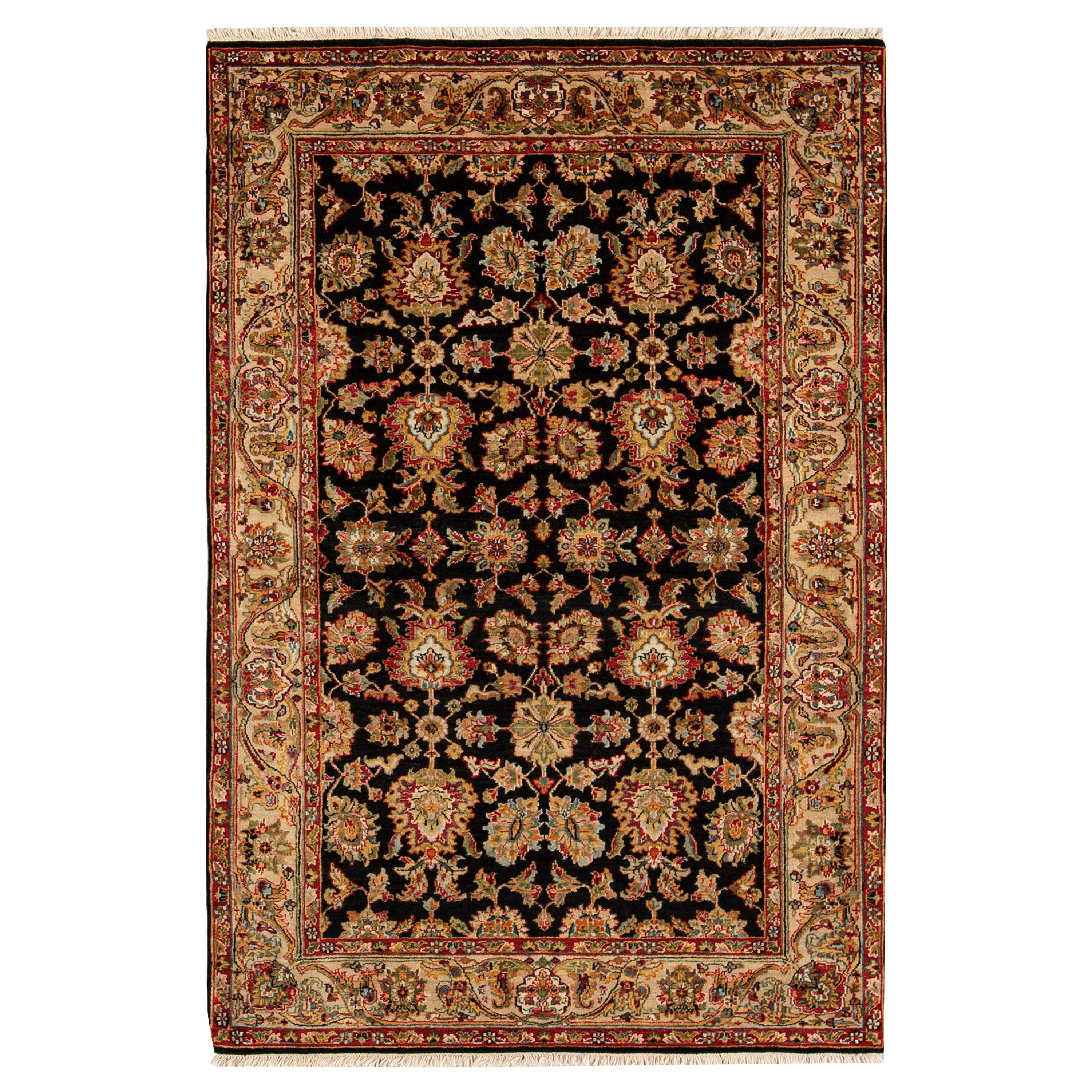 Traditioneller handgewebter Luxus-Wollteppich in Schwarz / Kamel 4''2x6''3