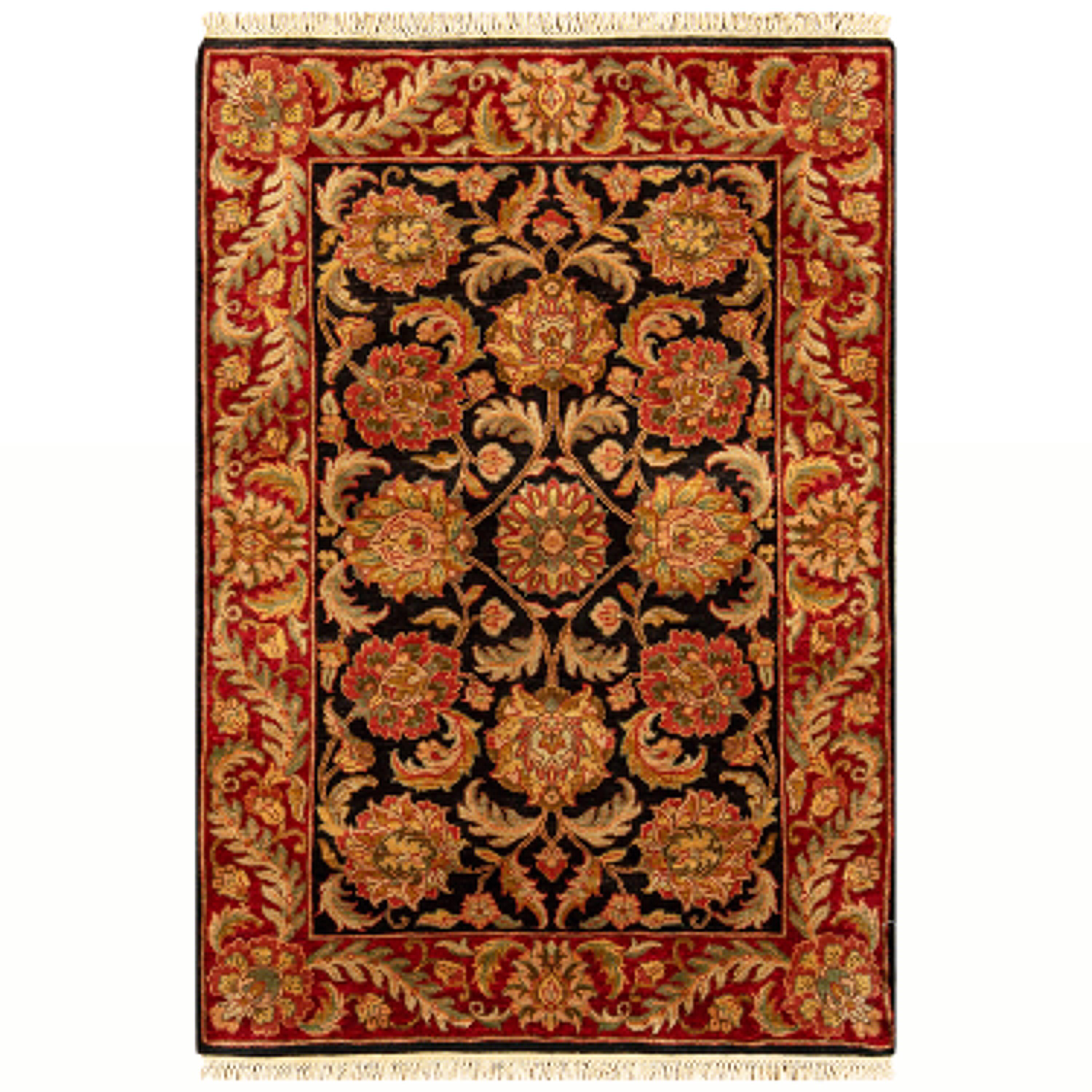 Traditioneller handgewebter Luxus-Wollteppich in Schwarz / Rot, 4''x5''9