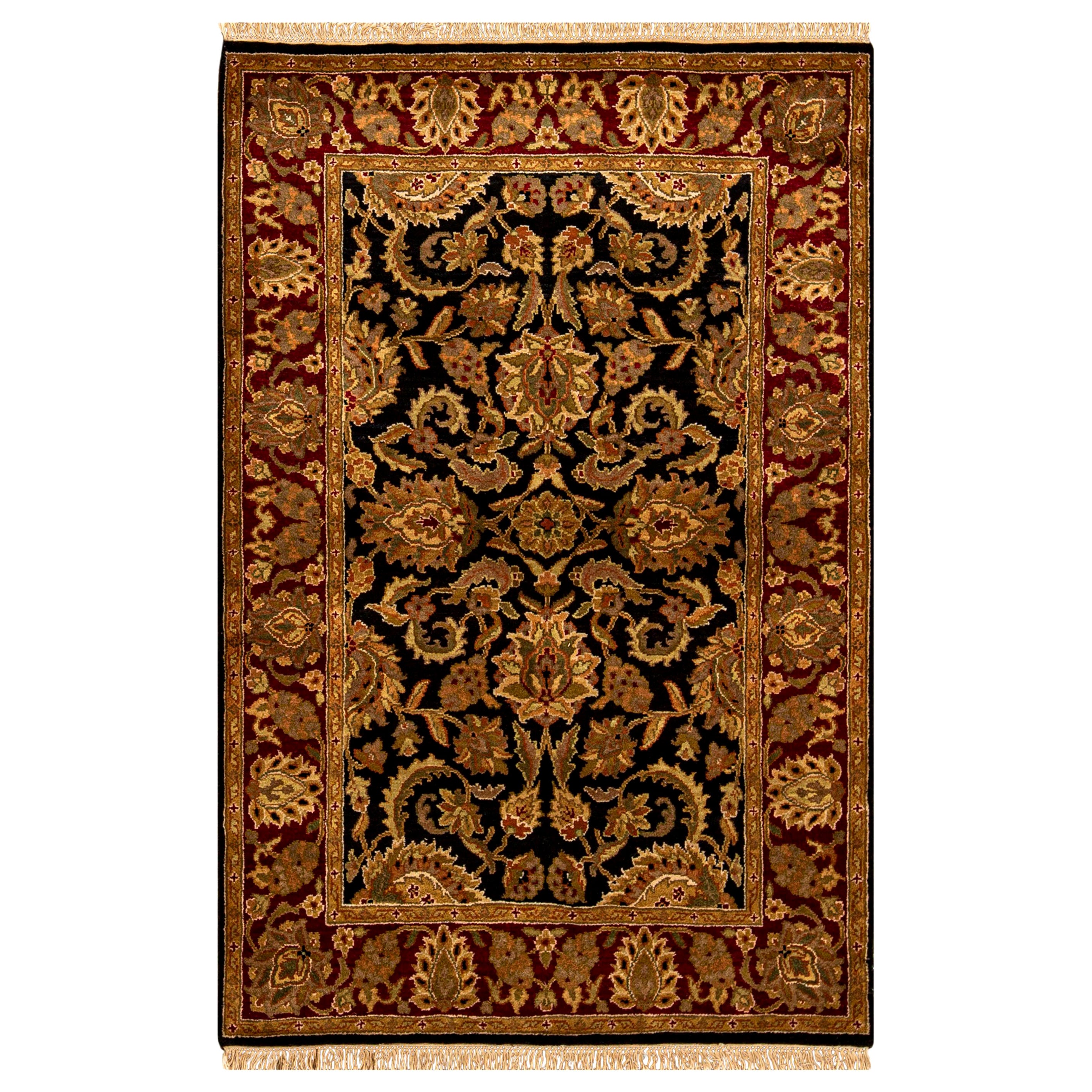 Traditioneller handgewebter Luxus-Wollteppich in Schwarz / Rot 4''1x6''4