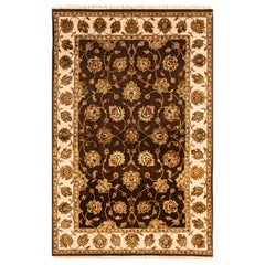 Traditioneller handgewebter luxuriöser brauner / elfenbeinfarbener Teppich 3''11x6''1