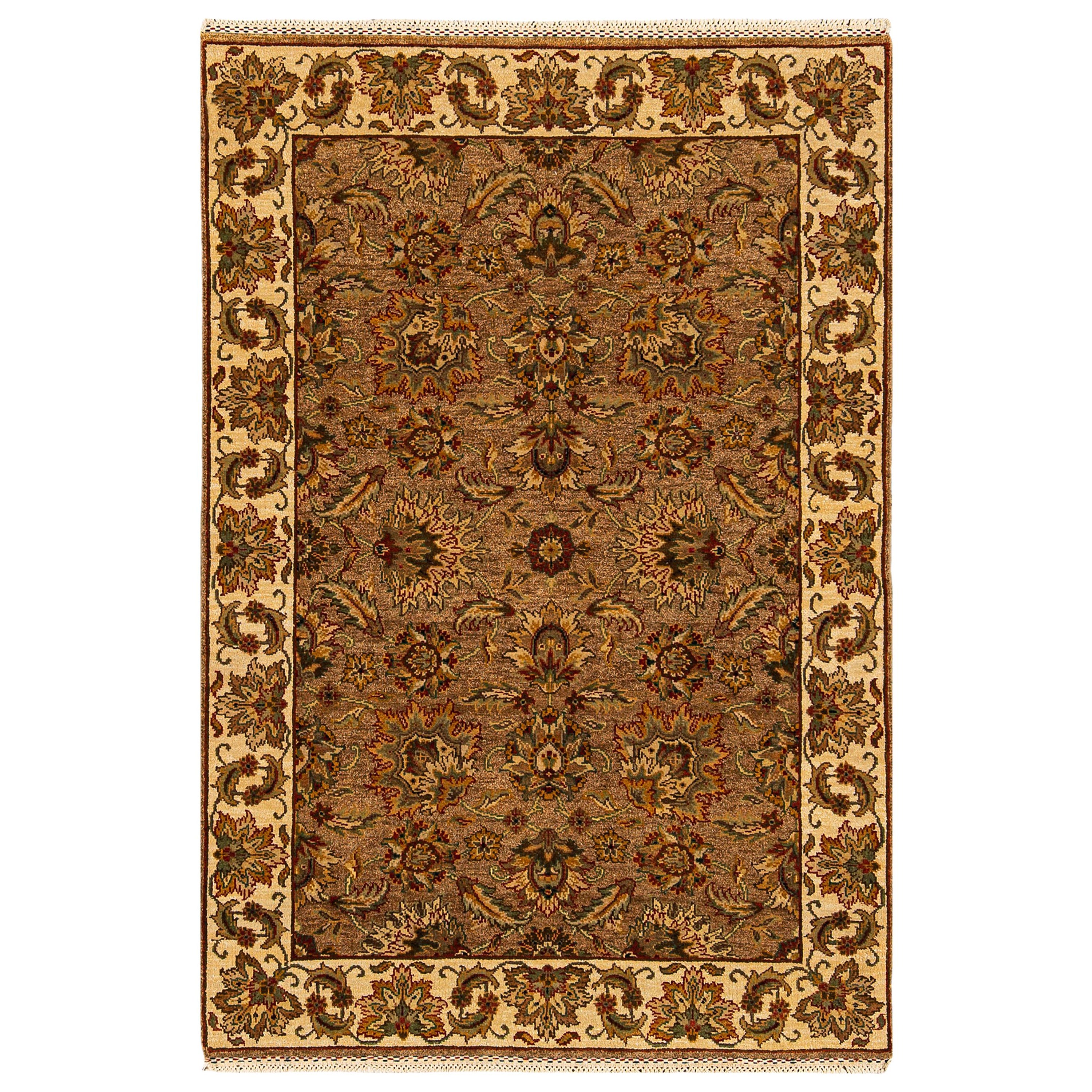 Traditioneller handgewebter luxuriöser brauner / elfenbeinfarbener Teppich 4''x5''11