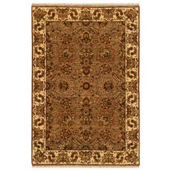 Tapis traditionnel de luxe en laine marron/ivoire tissé à la main de 4''x5''11