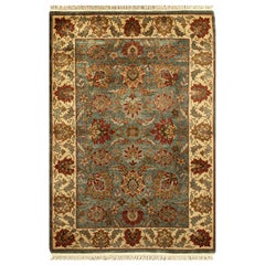 Traditional Handwoven Luxury Wool Green / Cream Area Rug 4'1"x6'3"