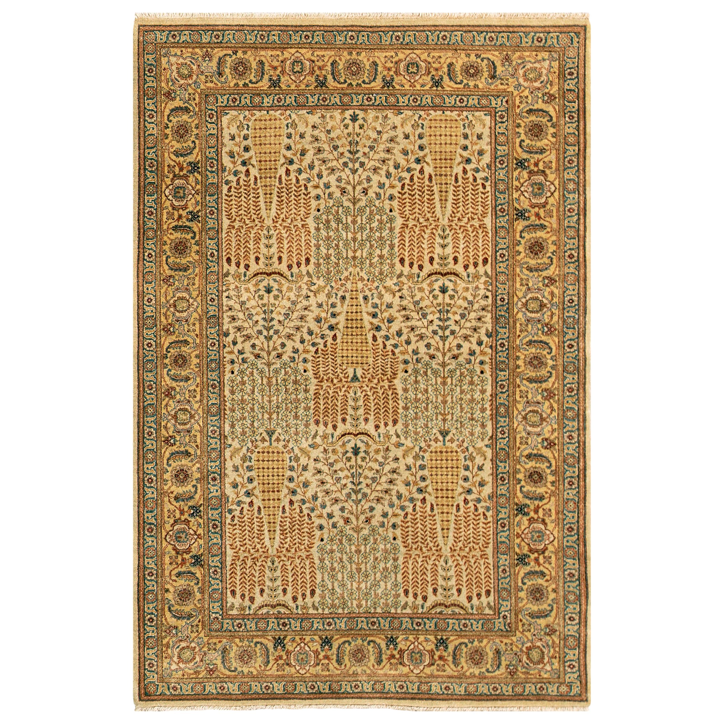 Traditioneller handgewebter luxuriöser elfenbeinfarbener / goldener Teppich 4''2x6''1