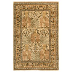 Traditioneller handgewebter luxuriöser elfenbeinfarbener / goldener Teppich 4''2x6''1