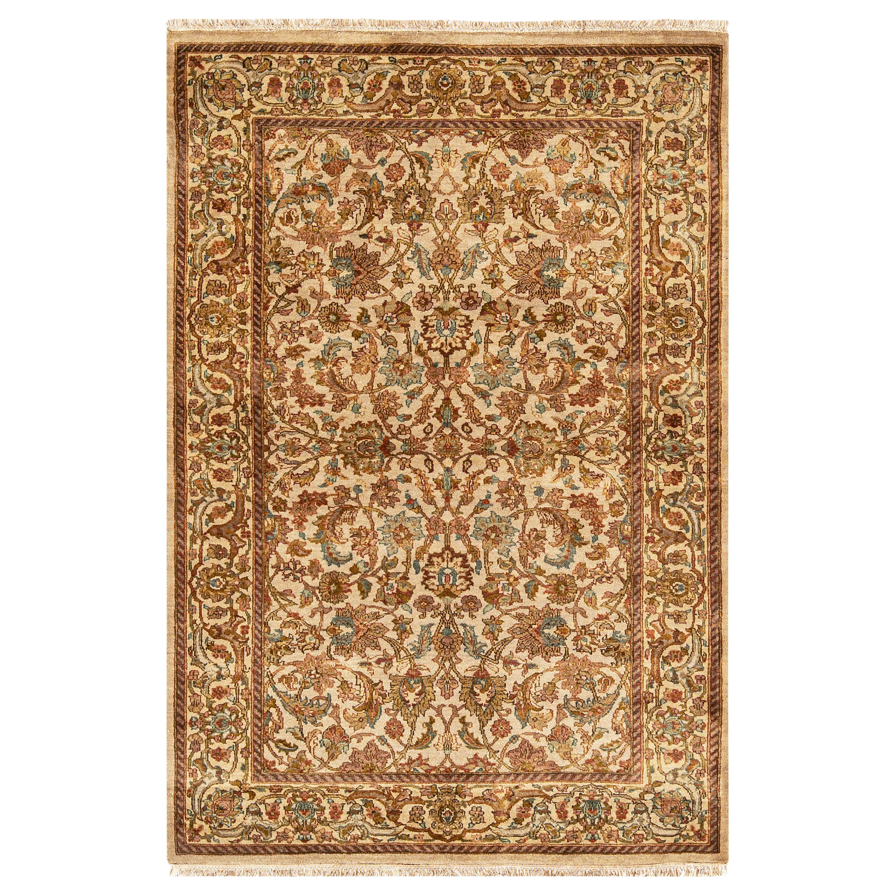 Traditioneller handgewebter luxuriöser elfenbeinfarbener / elfenbeinfarbener Teppich 4''x6''3
