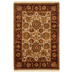 Tapis traditionnel de luxe en laine ivoire/rouge tissé à la main 4''x6''1