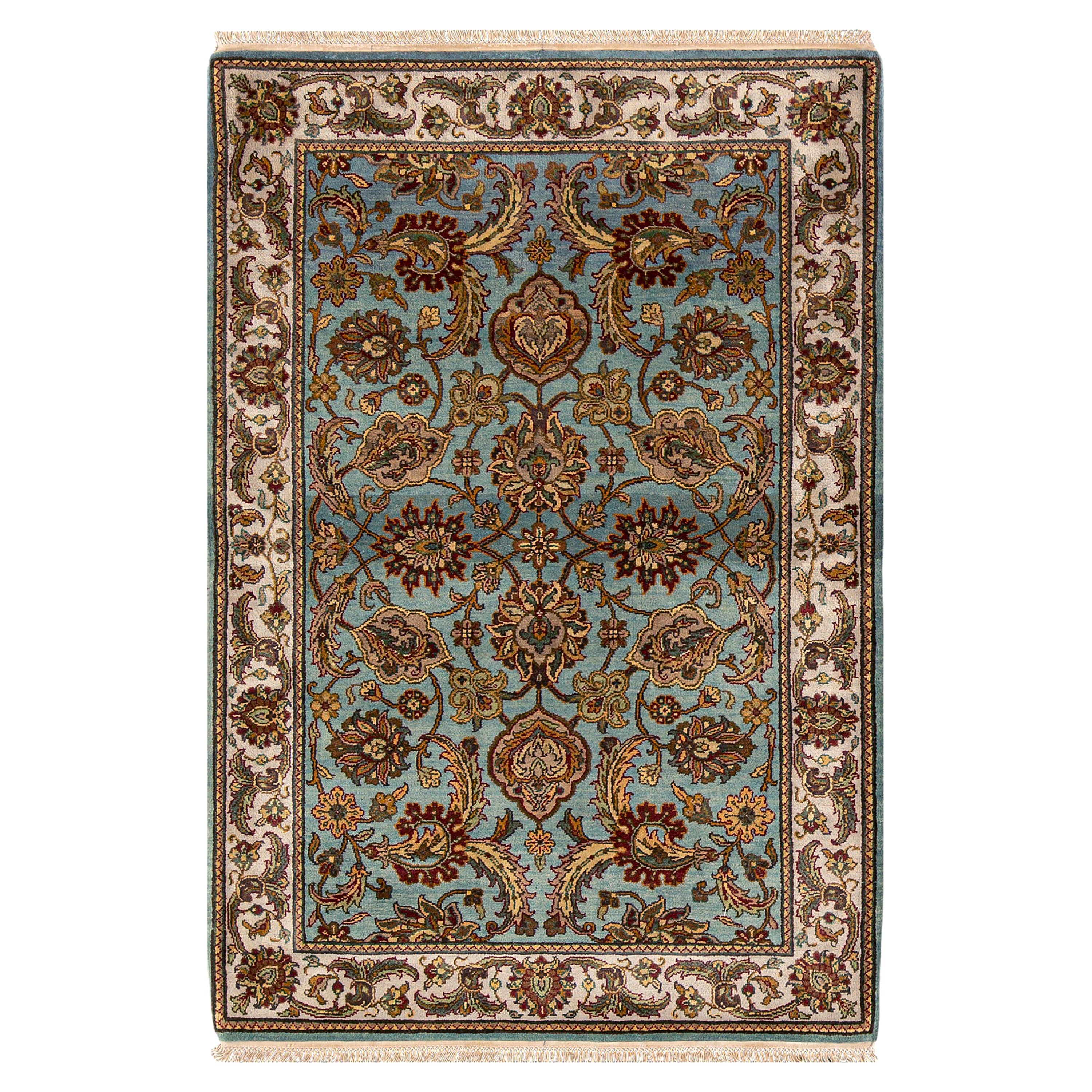 Traditioneller handgewebter luxuriöser hellblauer / elfenbeinfarbener Teppich 4''1x6'' im Angebot