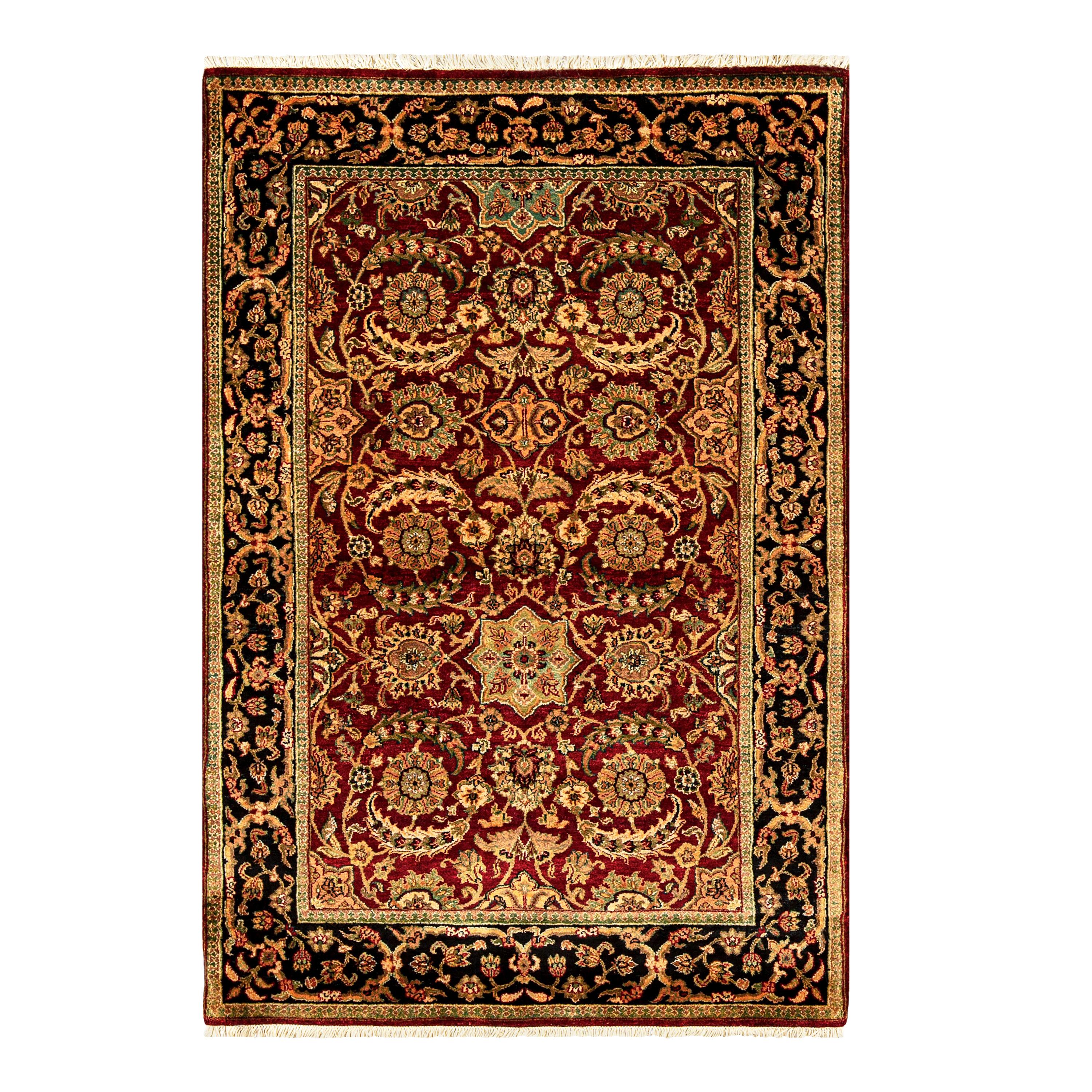 Traditioneller handgewebter luxuriöser roter / schwarzer Teppich aus Wolle 4x6''6