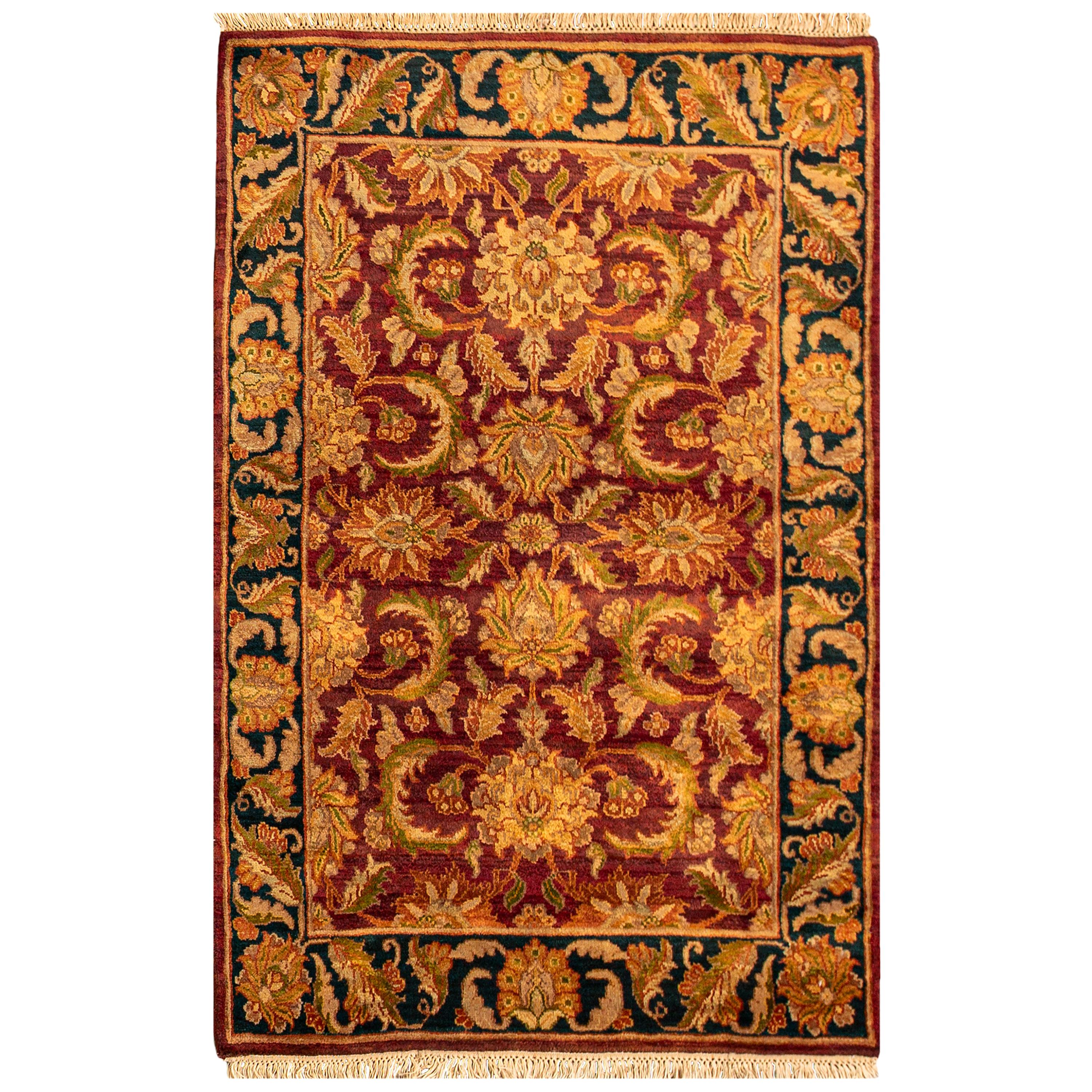 Traditioneller handgewebter luxuriöser rot-blauer Teppich aus Wolle 4'1"x6'1"