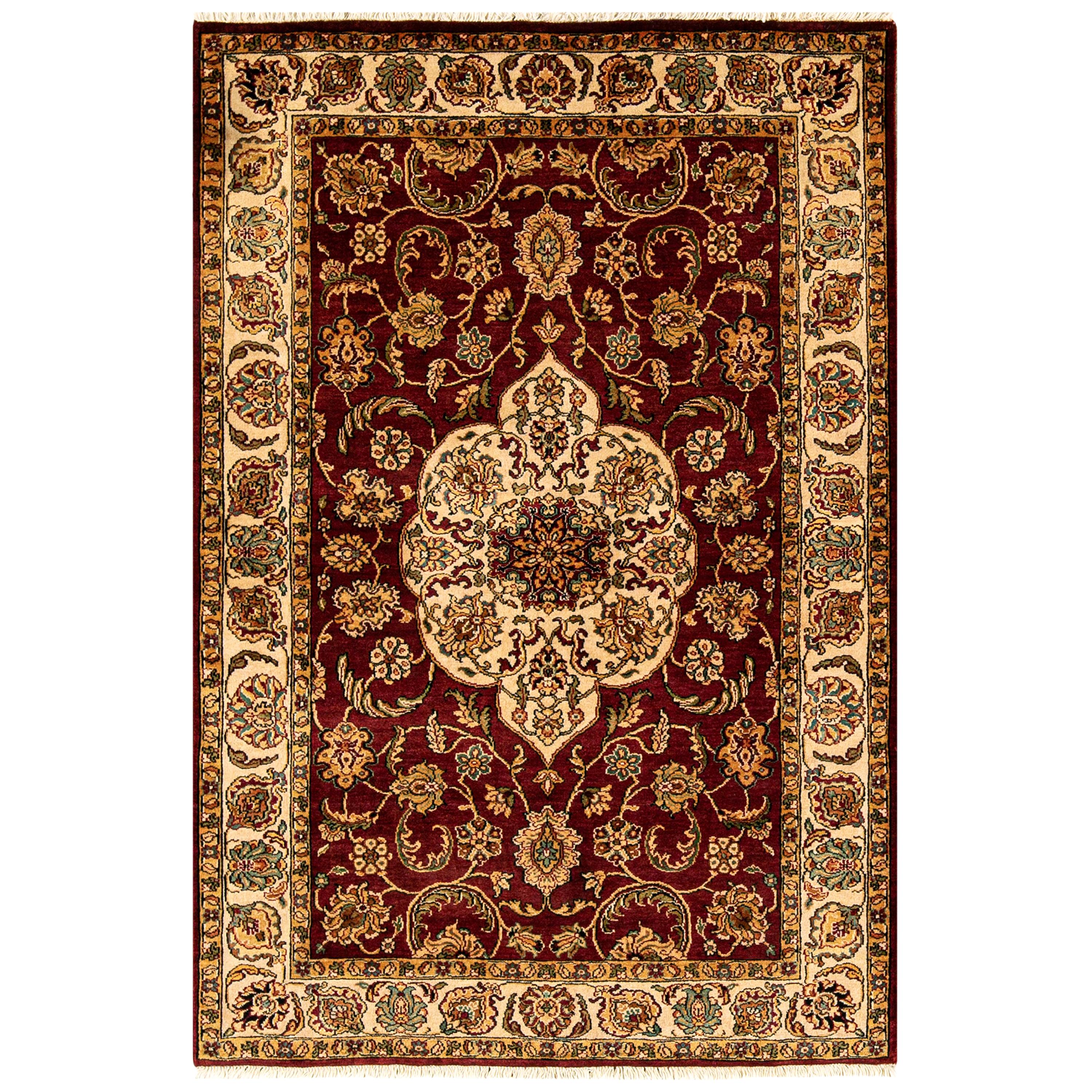 Tappeto tradizionale tessuto a mano in lana di lusso rosso/crema 4'x5'11"
