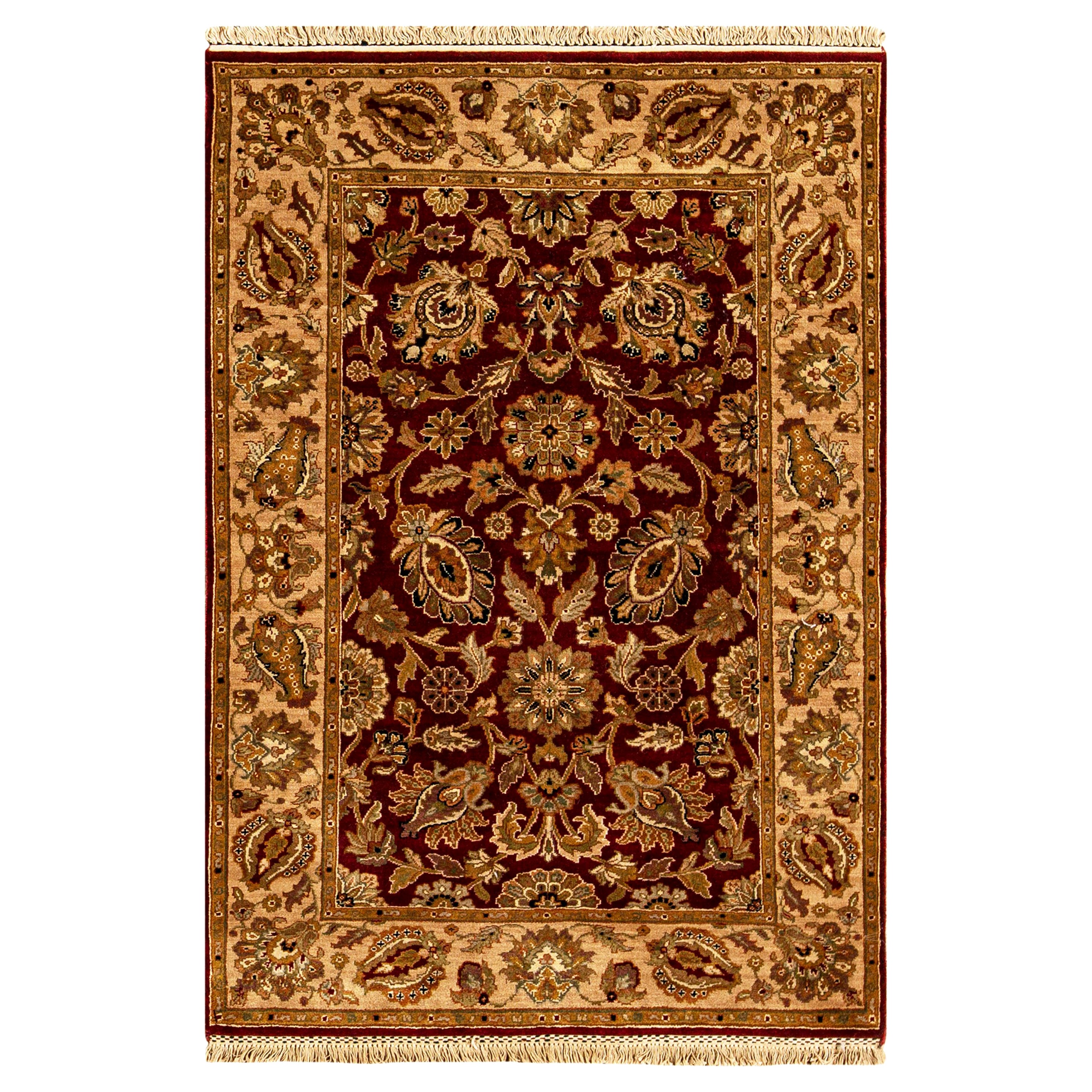 Tapis traditionnel en laine de luxe tissé à la main, rouge et or, 4''x5''10"".