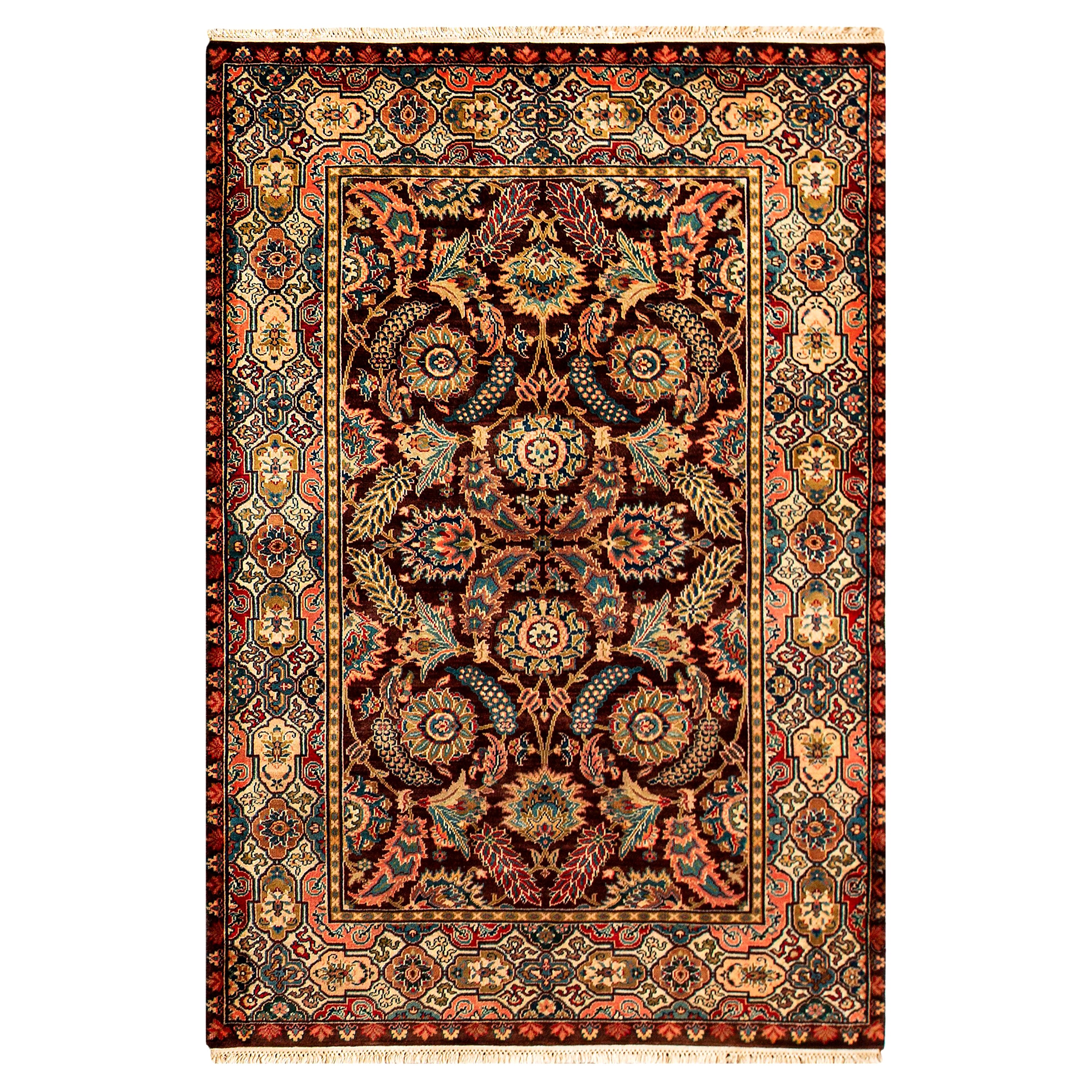 Tapis traditionnel de luxe en laine rouge/ivoire tissé à la main 4''1x6''2