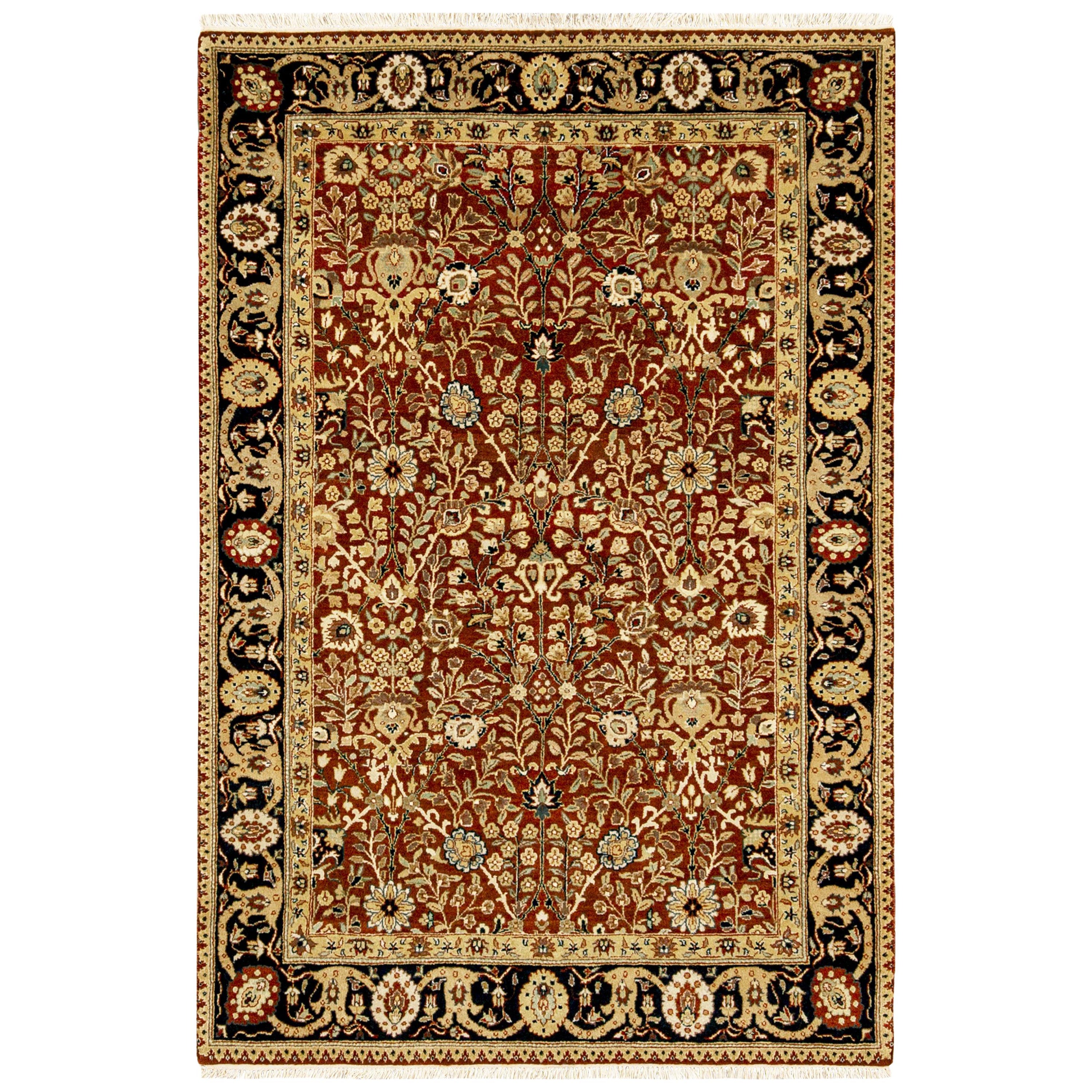 Tapis traditionnel en laine de luxe, tissé à la main, rouille/noir 4''1""x6''. en vente