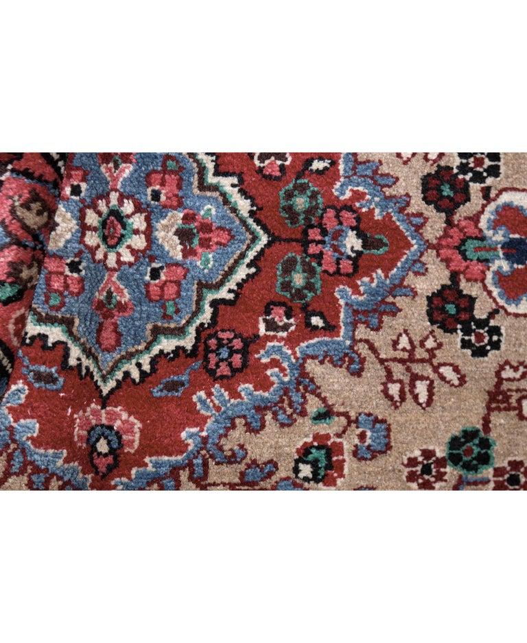 Persian Traditional Handwoven Luxury Wool Semi Antique Beige / Red Rug For Sale