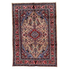 Traditional Handwoven Luxury Wool Semi Antique Beige / Red Rug