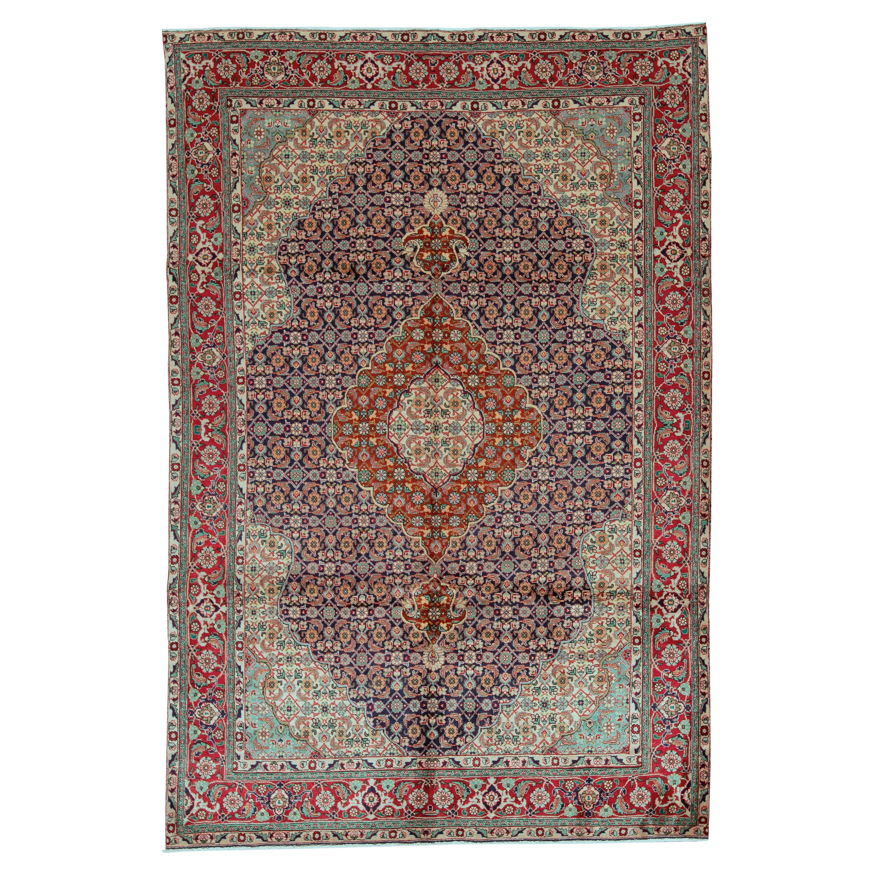Tradizionale tessuto a mano in lana di lusso semi antica persiana Navy / Red