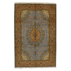Traditional Handwoven Luxury Wool Tabriz Blue / Gold Rug