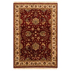 Traditioneller handgewebter luxuriöser Wein-/Beige-Teppich aus Wolle 3''11x5''11