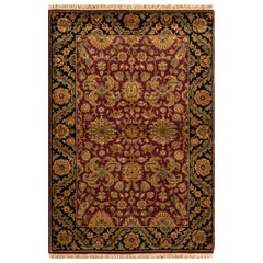 Traditional Handwoven Luxury Wool Wine / Black Area Rug 4'1"x6'3"