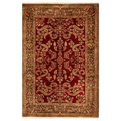 Traditional Handwoven Luxury Wool Wine / Green Area Rug
