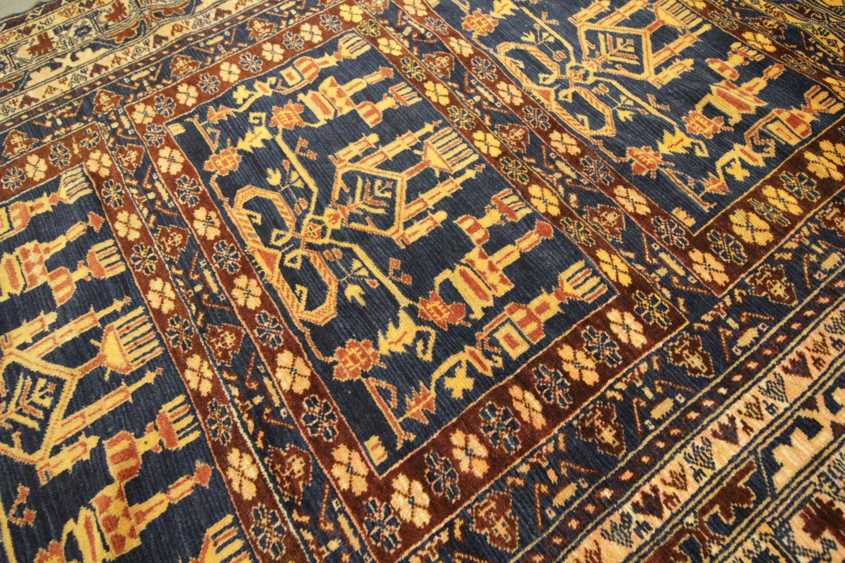 Hand-Knotted Traditional Handwoven Oriental Carpet Baluch Blue Wool Living Area Rug For Sale