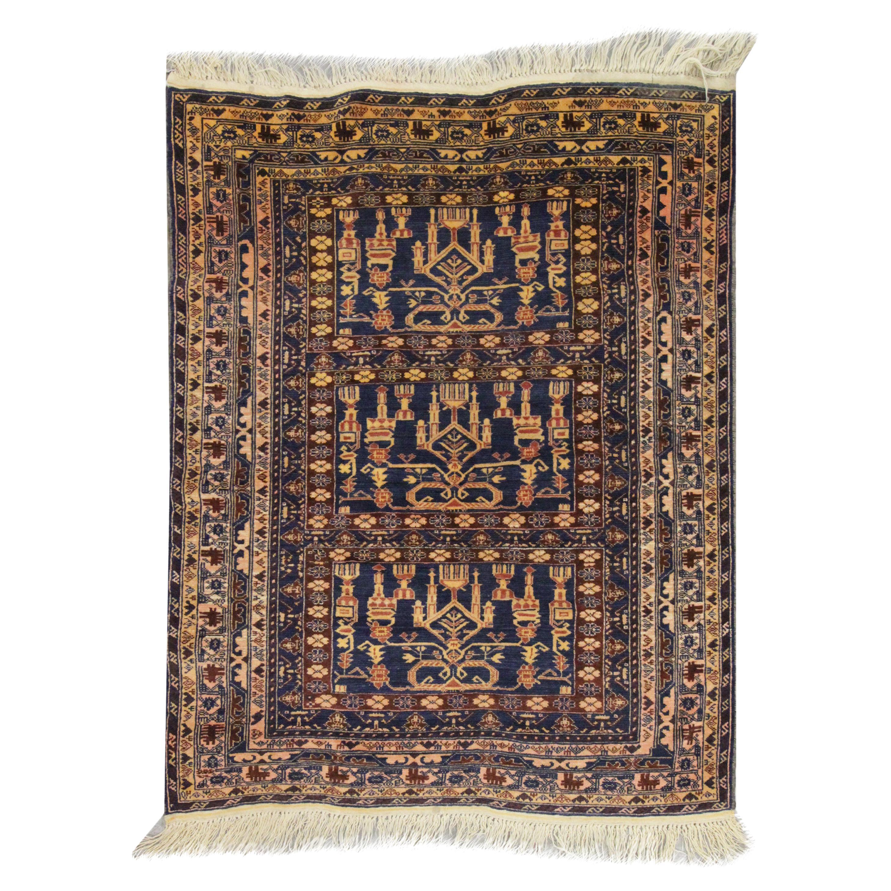 Traditional Handwoven Oriental Carpet Baluch Blue Wool Living Area Rug For Sale