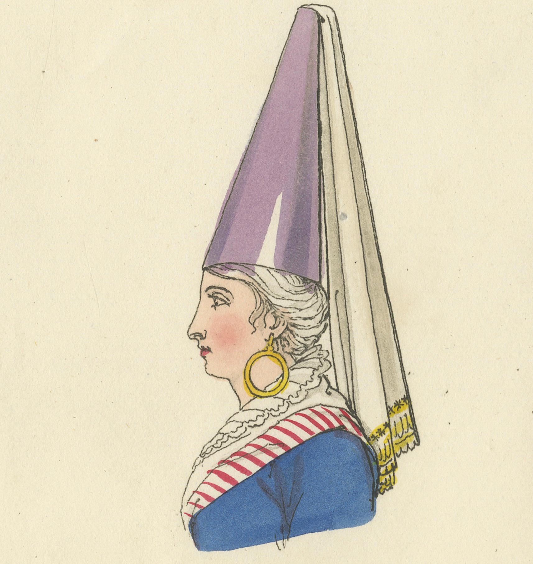 Robes de tête traditionnelles de Dieppe, France - Étude de costume, 1823 Bon état - En vente à Langweer, NL