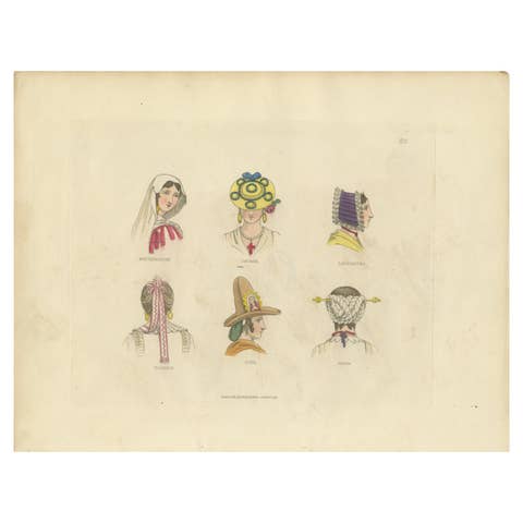 Traditional Headdresses from Italy and France: Florence, Ostia, Castà – 1823