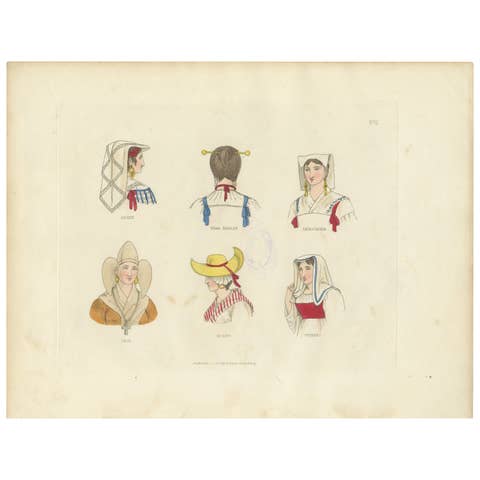 Traditional Headwear from Assisi, Naples, Viterbo, and Beyond – 1823 Print