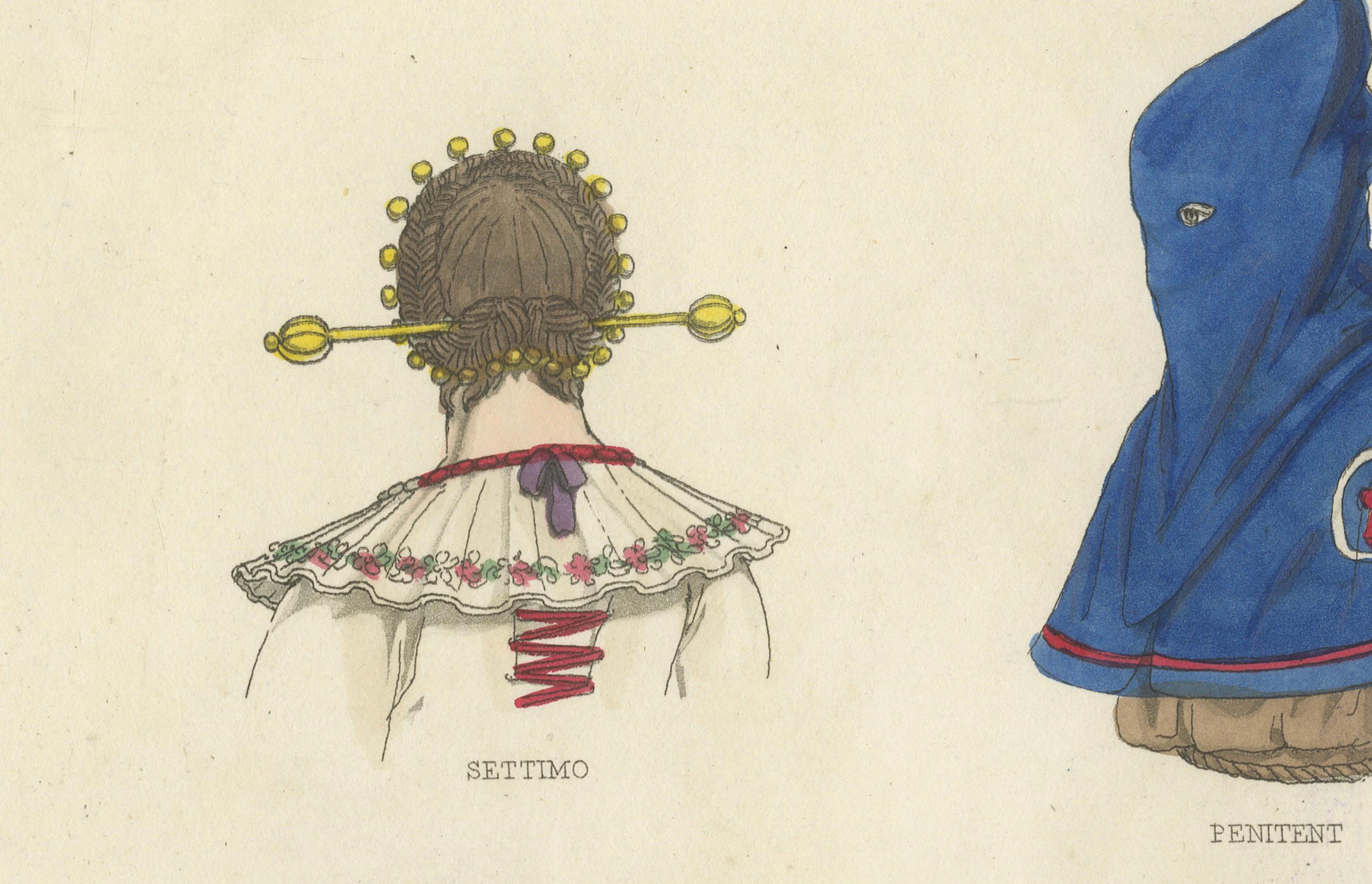 Traditional Headwear from Italy: Turin, Rome, Subiaco and More – 1823 Print principios del siglo XIX en venta