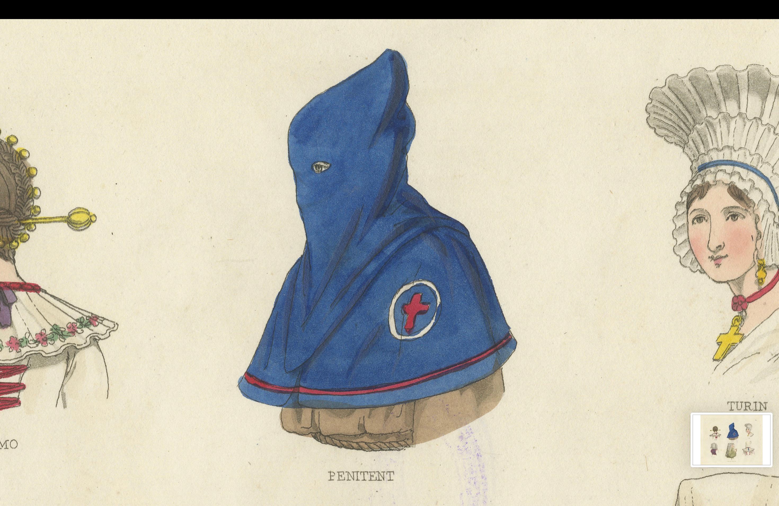 Traditional Headwear from Italy: Turin, Rome, Subiaco and More – 1823 Print en venta 1