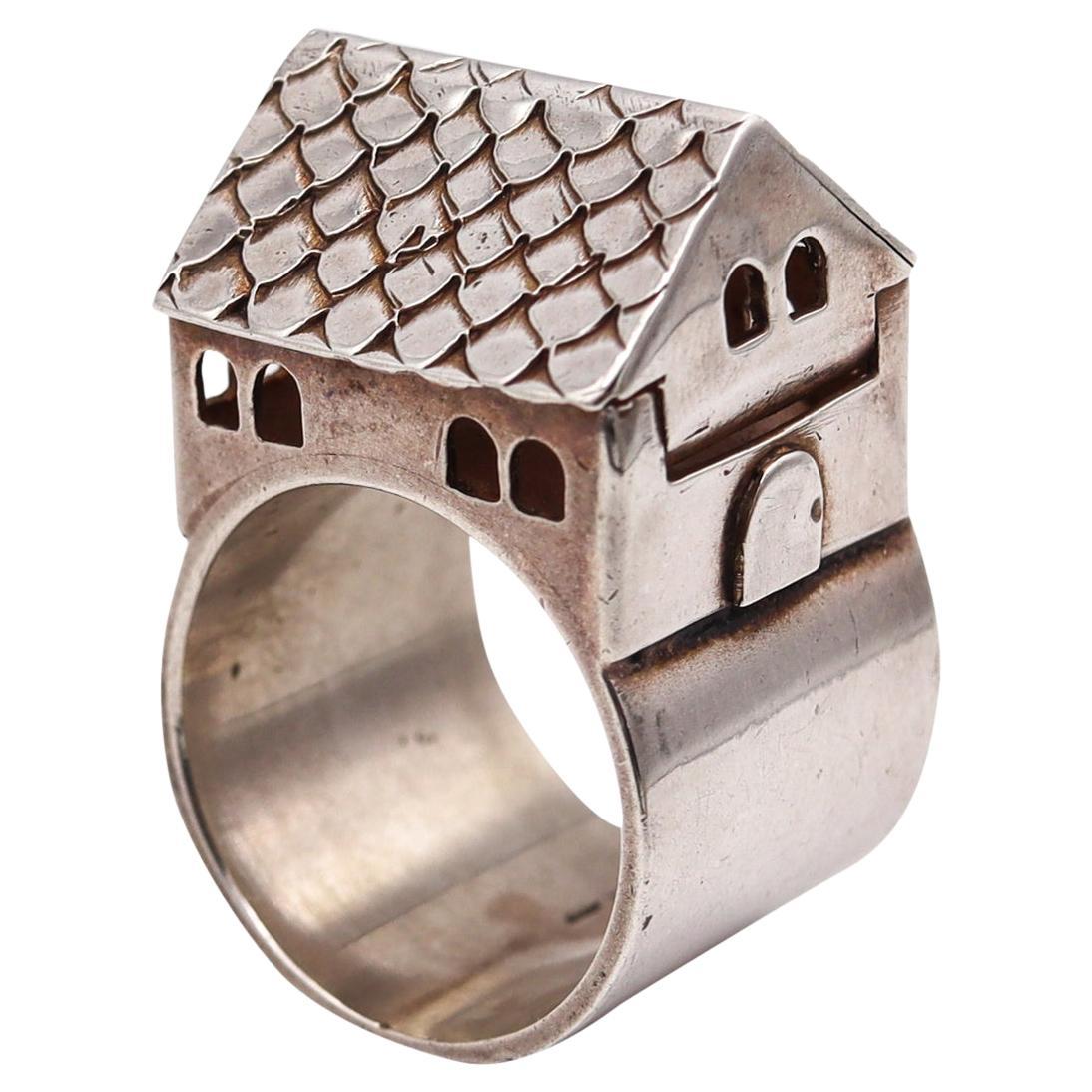 Traditional Hebrew Wedding House-Box Ring in .925 Sterling Silver