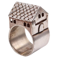Traditioneller Hebräischer Hochzeits-Haus-Box-Ring aus 925 Sterlingsilber