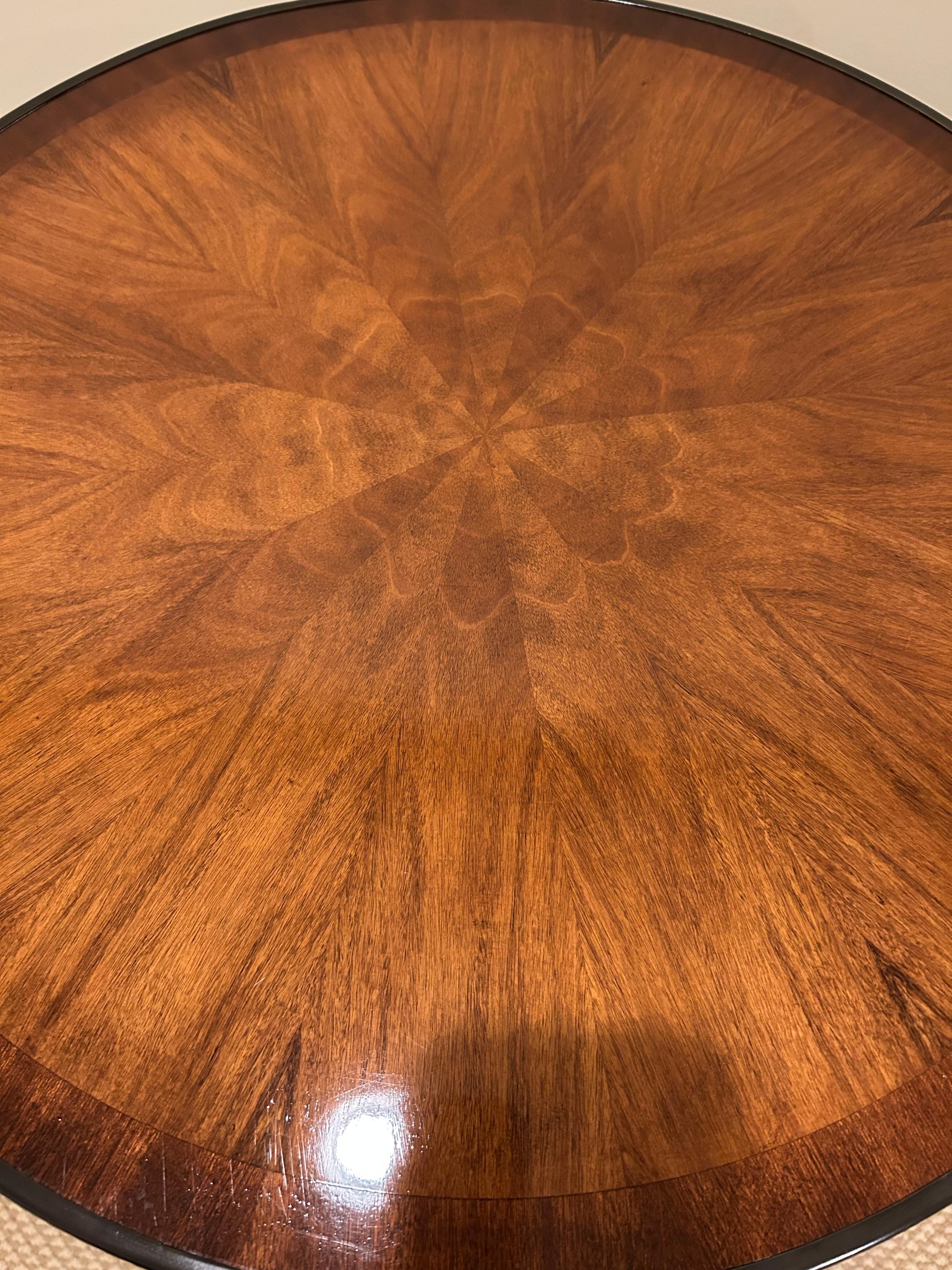 Traditional timeless star motif mahogany round side table having two tiers and brass or metal inlay and single drawer as well as lower tier.