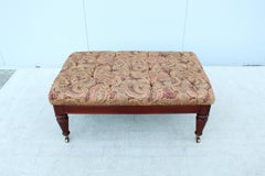 Traditional Hickory Chair Button Tufted Cocktail Ottoman Bench on Brass Casters