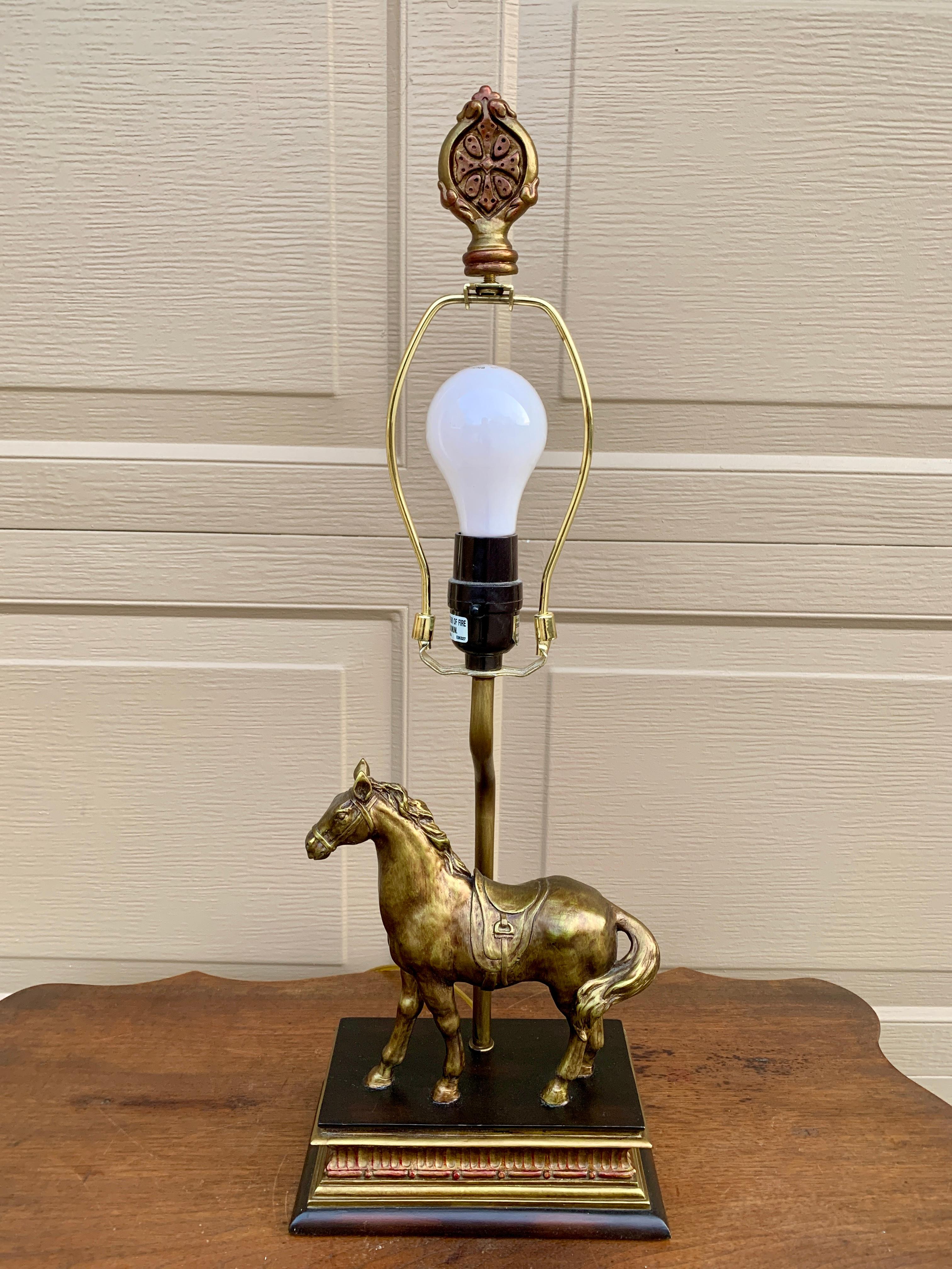 Traditional Horse Table Lamp With Cranberry Shade For Sale 3