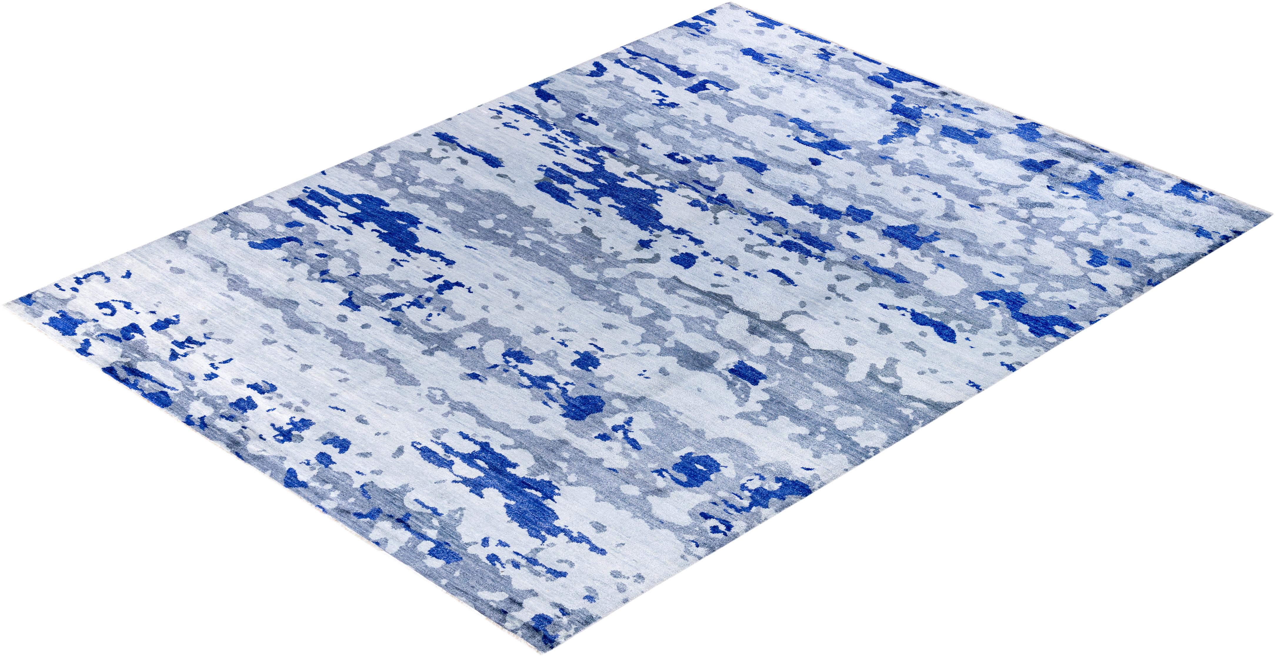 Traditional Ikat Hand Knotted Abstract Silk Beige Area Rug 9' 2