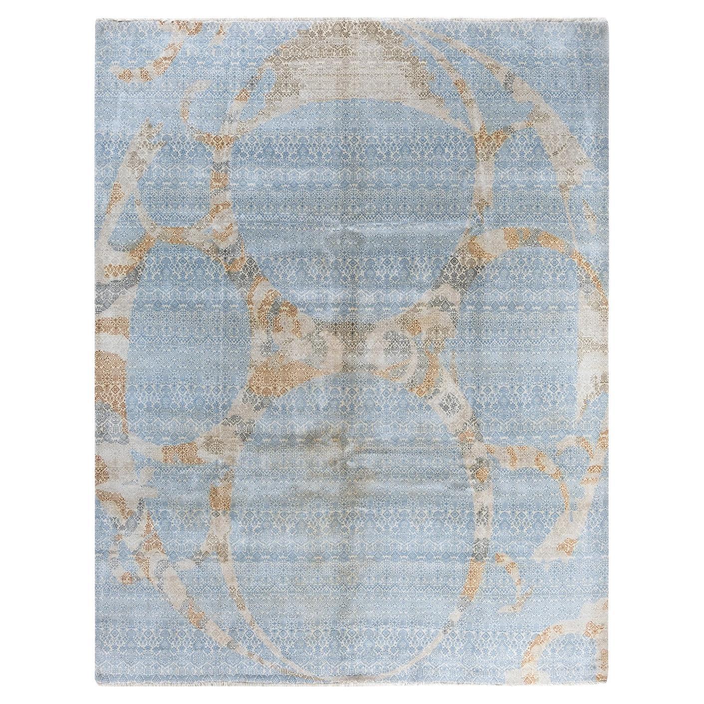 Traditional Ikat Hand Knotted Abstract Silk Blue Area Rug 8' 1" x 10' 3"