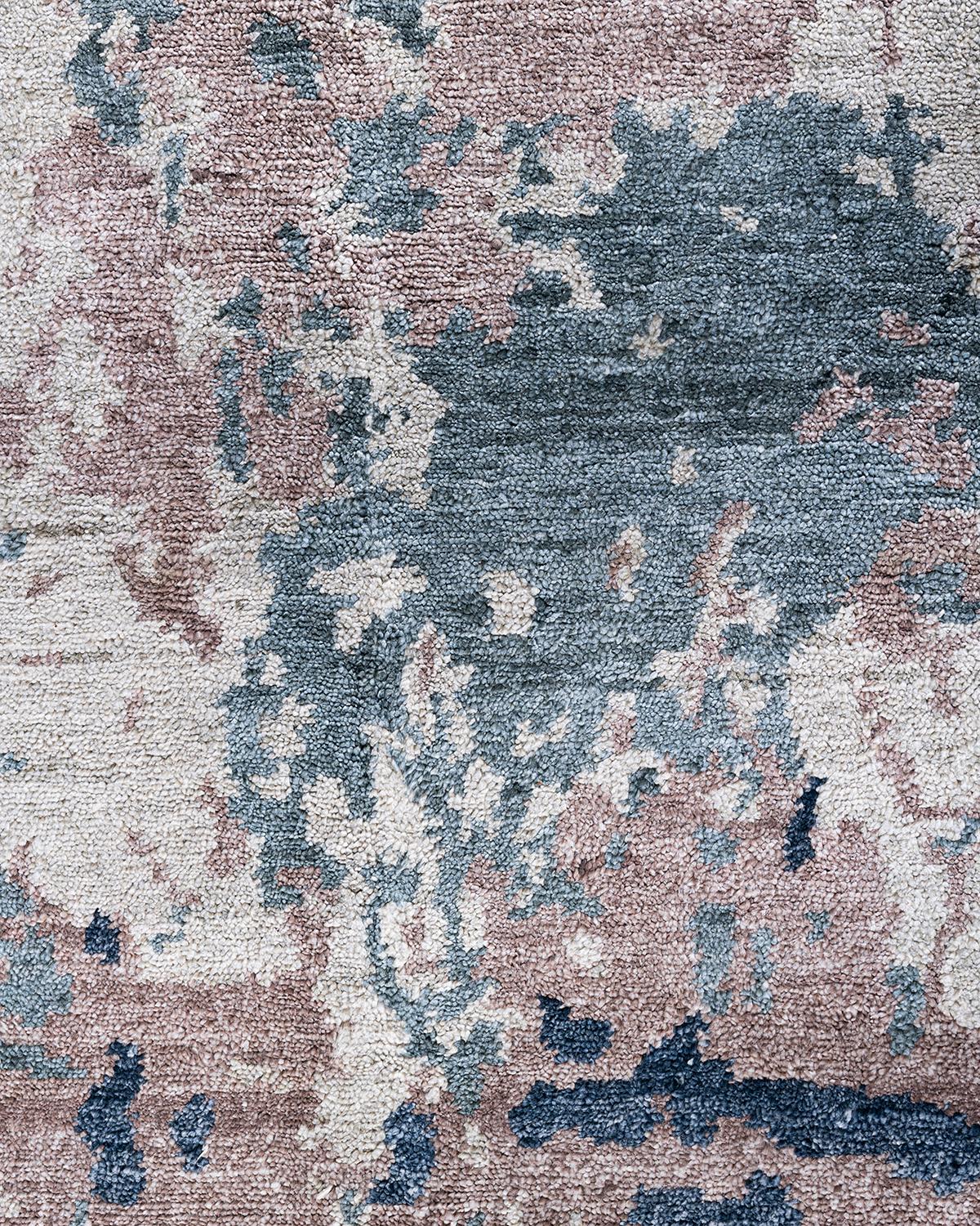 Indiano Tappeto tradizionale Ikat annodato a mano in seta astratta Marrone 8' 1