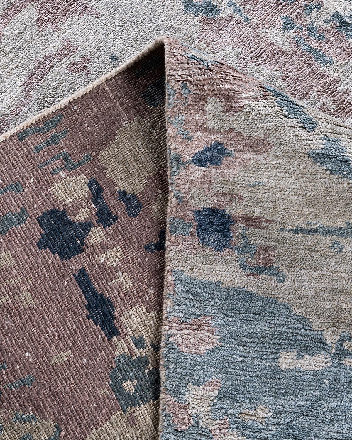XXI secolo e contemporaneo Tappeto tradizionale Ikat annodato a mano in seta astratta Marrone 8' 1