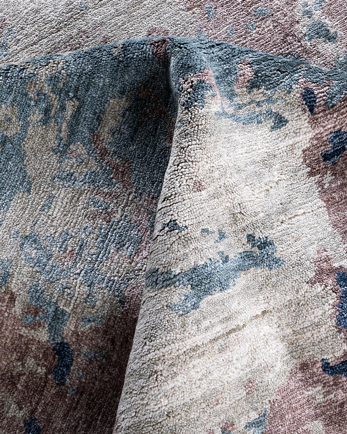 Seta Tappeto tradizionale Ikat annodato a mano in seta astratta Marrone 8' 1