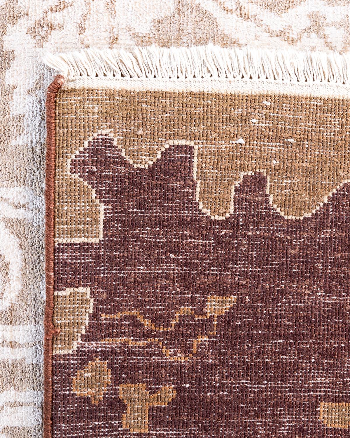 XXI secolo e contemporaneo Tappeto tradizionale Ikat Annodato a mano in seta astratta Marrone 8' 1