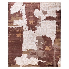Tapis Ikat traditionnel noué à la main en soie abstraite Brown 8' 1" x 9' 10"