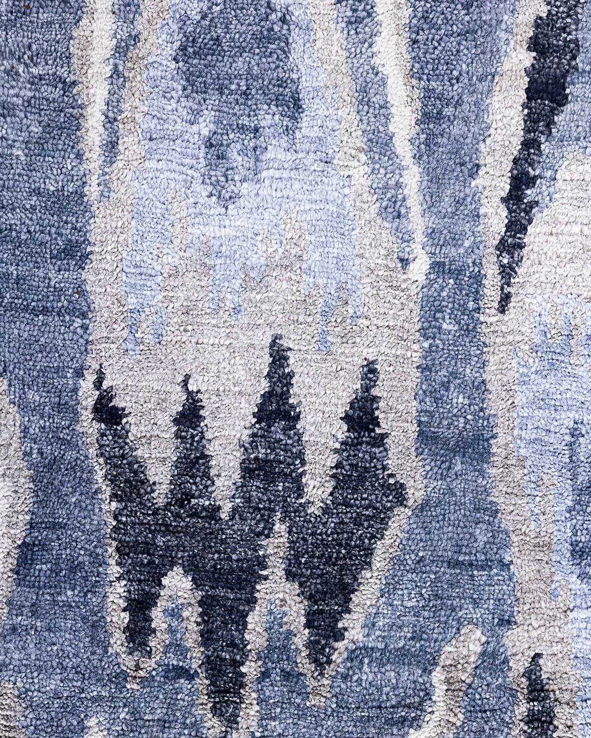 Indiano Traditional Ikat Hand Knots Rugs, Tappeto astratto in seta grigio 8' 0