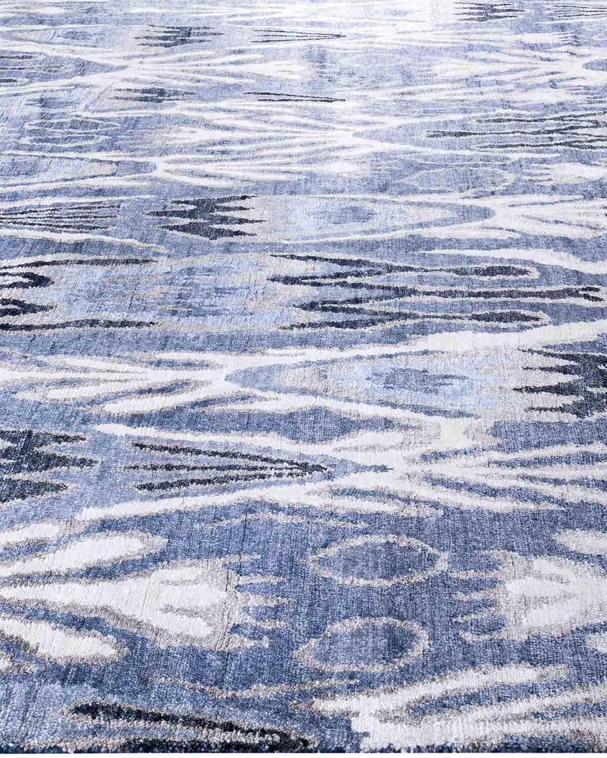 Annodato a mano Traditional Ikat Hand Knots Rugs, Tappeto astratto in seta grigio 8' 0
