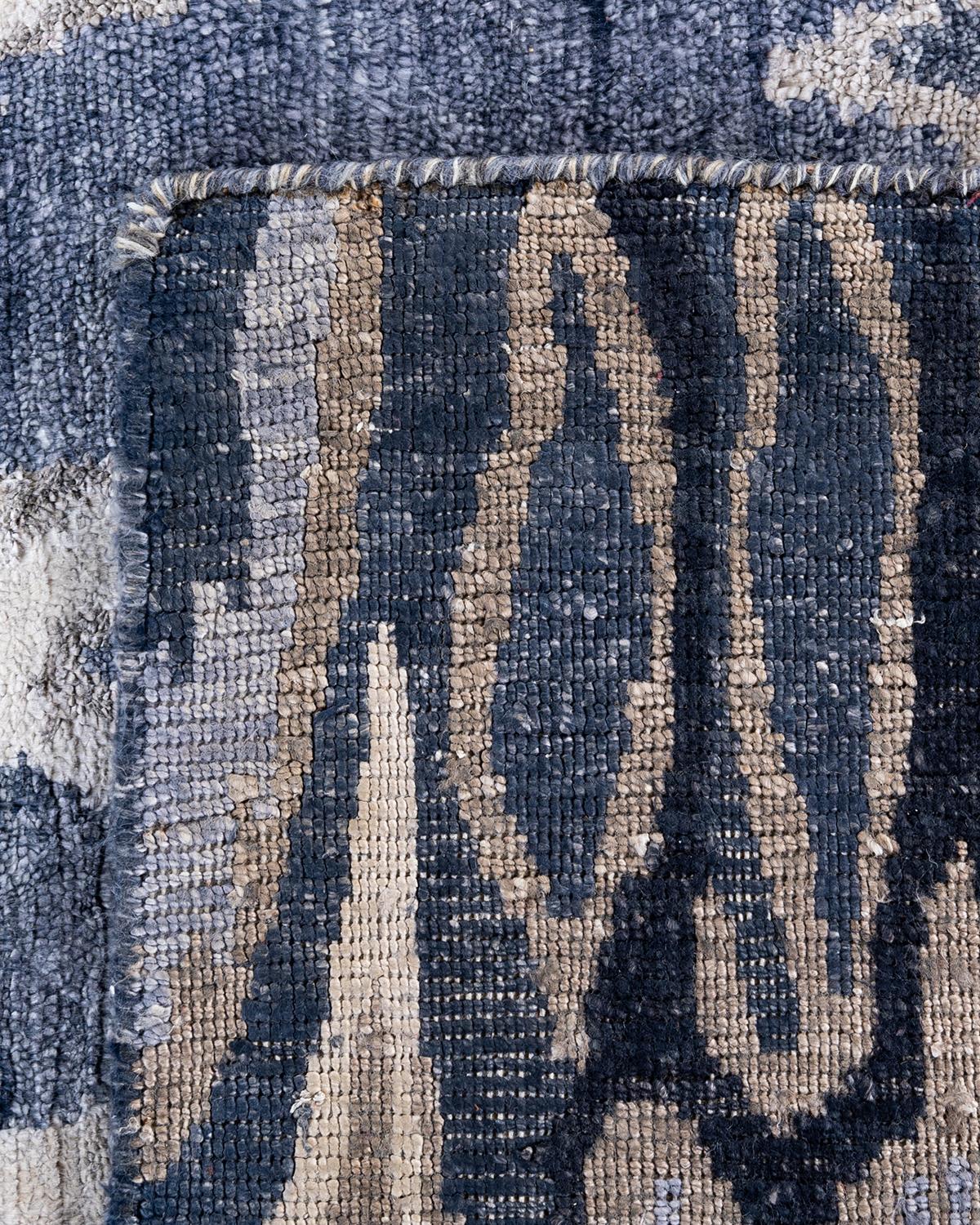Traditional Ikat Hand Knots Rugs, Tappeto astratto in seta grigio 8' 0